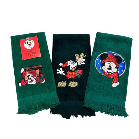 Vintage Disney Mickey Mouse Goofy Christmas Hand Towels Set of 3 - Picture 1 of 7